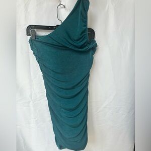 Teal Ruched One Shoulder Bodycon Mini/ Midi Dress Size: S
